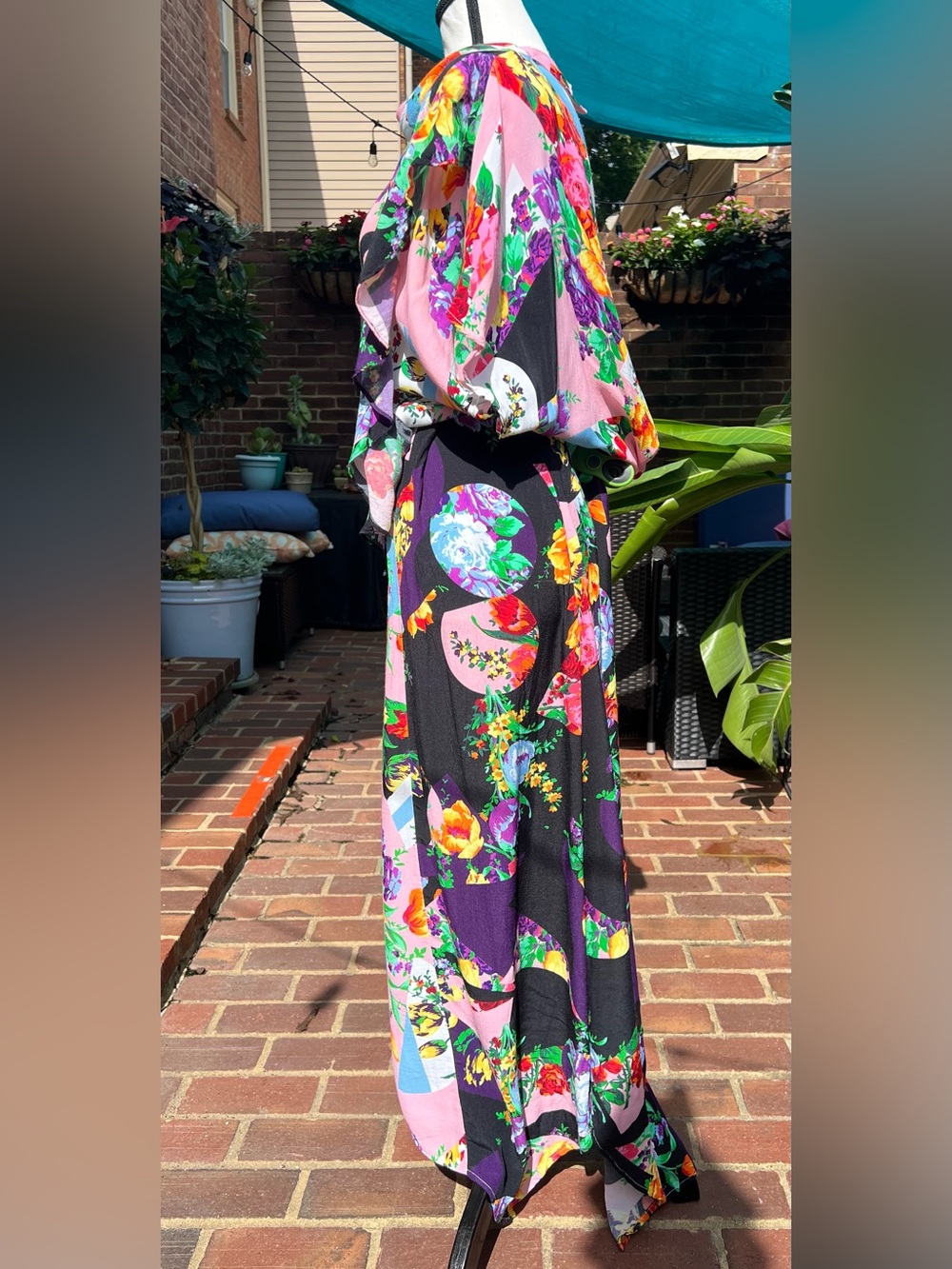 Topshop Floral High Neck Cowl Back Midaxi Dress Sz 8 Cottagecore Asymmetrical - Picture 7 of 15